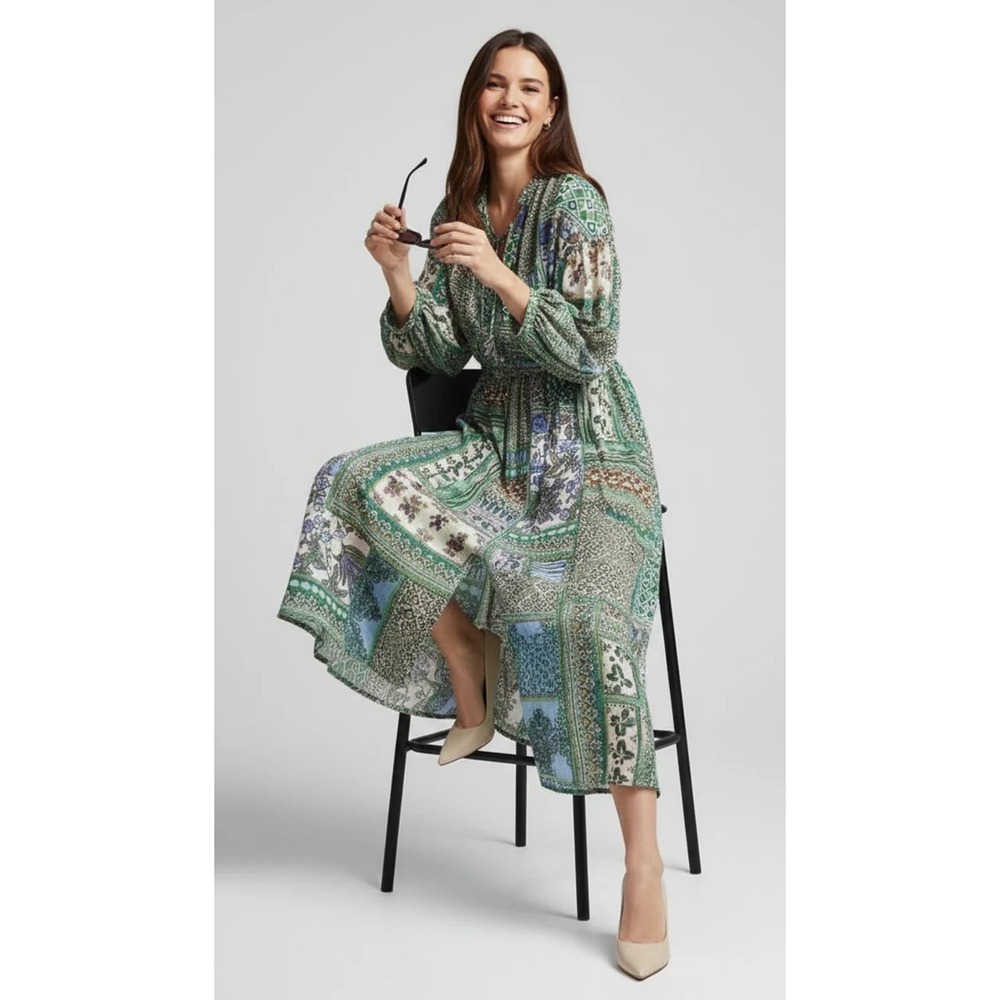 Zara Patchwork Floral Print Midi Dress Size XS Chiffon Long Sleeve Cottagecore